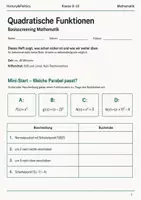 Vorschau - Arbeitsblätter - Quadratische Funktionen Basisscreening Klasse 9–10 - Deckblatt