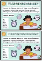 Vorschau - Aufgabenkarten - DaZ - Treppenschreiben "Die Uhrzeit" DaZ / DaF / Deutsch - Seite 1