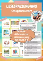 Vorschau - Arbeitsblätter - Lesespaziergang Schuljahresstart & Back to School🎒 | Dreifach differenziert – Klasse 2 bis 3 | Leseförderung - Deckblatt
