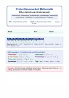 Vorschau - Klassenarbeiten - Probe-Klassenarbeit Mathematik: Ableitungsregeln (Analysis) – Mit ausführlichem Lösungsblatt - Deckblatt