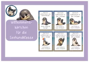 Vorschau - Bildkarten - Willkommenskärtchen Seehundklasse #Klassentier - Deckblatt
