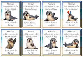 Vorschau - Bildkarten - Willkommenskärtchen Seehundklasse #Klassentier - Seite 1