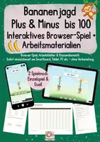 Vorschau - Arbeitsblätter - Bananenjagd Plus Minus bis 100 - Interaktives Lernspiel - Deckblatt