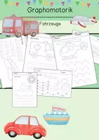 Vorschau - Arbeitsblätter - Graphomotorik / Fahrzeuge / Schwungübungen / Anfangsunterricht / Nachspuren / KITA / Juniorklasse - Deckblatt