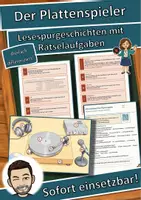 Vorschau - Stationenlernen - Der Plattenspieler – Lesespurgeschichte mit Rätselaufgaben (Klasse 8) - Deckblatt