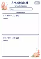 Vorschau - Arbeitsblätter - Schriftliche Subtraktion Klasse 4 | Mathematik Klasse 4 | 10 Arbeitsblätter als PDF - Seite 1