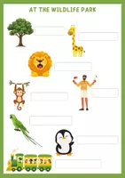 Vorschau - Arbeitsblätter - Zoo Animals - Vocabulary Worksheet - At the Wildlife Park - Deckblatt