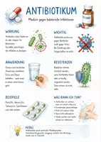 Vorschau - Arbeitsblätter - Lernplakat + AB mit Fragen zum Thema "Antibiotikum" + Lösungsblatt + Mindmap + Infografik - Deckblatt