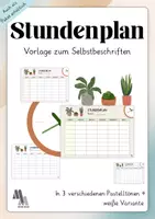 Vorschau - Arbeitsblätter - Stundenplan Vorlage in verschiedenen Farben - Deckblatt