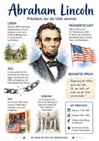 Vorschau - Arbeitsblätter - Lernposter + AB mit Fragen zum Thema "Abraham Lincoln" + Lösungsblatt + Infografik - Deckblatt