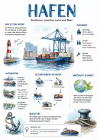 Vorschau - Arbeitsblätter - Lernposter + AB mit Fragen zum Thema "Hafen" + Lösungsblatt + Infografik - Deckblatt