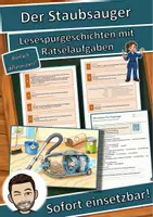 Vorschau - Mal- und Bastelvorlagen - Der Staubsauger – Lesespurgeschichte mit Rätselaufgaben (Klasse 8) - Deckblatt