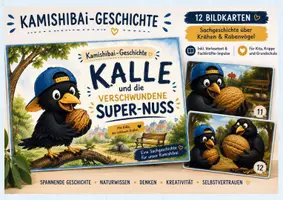 Vorschau - Poster - Kamishibai Geschichte – Kalle und die verschwundene Super-Nuss | Sachgeschichte über Krähen & Rabenvögel für Kita & Kindergarten - Deckblatt