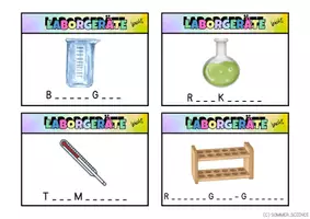Vorschau - Spiele - Laborgeräte Unterricht Chemie – Lernkarten differenziert (2 Niveaustufen) - Seite 1
