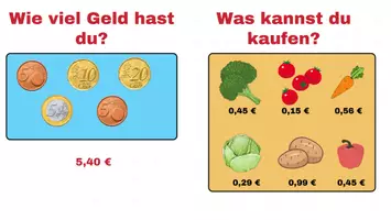 Vorschau - Spiele - Einkaufen gehen - Rechen- und Sprechübung auf Deutsch - Seite 1