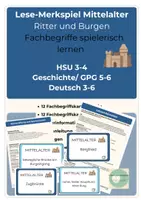Vorschau - Stationenlernen - Lese Merkspiel Mittelalter Ritter Burgen Fachbegriffe Klasse 3-6 - Deckblatt