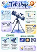 Vorschau - Arbeitsblätter - Lernposter + AB mit Fragen zum Thema "Teleskope" + Lösungsblatt + Infografik - Deckblatt