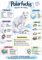 Vorschau - Arbeitsblätter - Lernposter + Arbeitsblätter zum Thema "Polarfuchs" + Lösung & MP3 + Mindmap + Infografik - Deckblatt