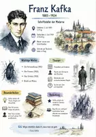 Vorschau - Arbeitsblätter - Lernplakat + AB mit Fragen zum Thema "Franz Kafka" + Lösungsblatt + Mindmap + Infografik - Deckblatt