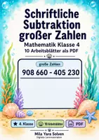 Vorschau - Arbeitsblätter - Schriftliche Subtraktion großer Zahlen | Mathematik Klasse 4 | 10 Arbeitsblätter als PDF - Deckblatt