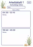 Vorschau - Arbeitsblätter - Schriftliche Subtraktion großer Zahlen | Mathematik Klasse 4 | 10 Arbeitsblätter als PDF - Seite 1