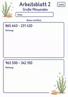Vorschau - Arbeitsblätter - Schriftliche Subtraktion großer Zahlen | Mathematik Klasse 4 | 10 Arbeitsblätter als PDF - Seite 2