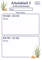 Vorschau - Arbeitsblätter - Schriftliche Subtraktion großer Zahlen | Mathematik Klasse 4 | 10 Arbeitsblätter als PDF - Seite 3