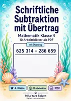 Vorschau - Arbeitsblätter - Schriftliche Subtraktion mit Übertrag | Mathematik Klasse 4 | 10 Arbeitsblätter als PDF - Deckblatt