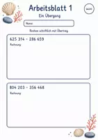 Vorschau - Arbeitsblätter - Schriftliche Subtraktion mit Übertrag | Mathematik Klasse 4 | 10 Arbeitsblätter als PDF - Seite 1
