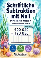 Vorschau - Arbeitsblätter - Schriftliche Subtraktion mit Null | Mathematik Klasse 4 | 10 Arbeitsblätter als PDF - Deckblatt