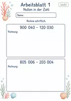 Vorschau - Arbeitsblätter - Schriftliche Subtraktion mit Null | Mathematik Klasse 4 | 10 Arbeitsblätter als PDF - Seite 1