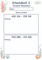 Vorschau - Arbeitsblätter - Schriftliche Subtraktion mit Null | Mathematik Klasse 4 | 10 Arbeitsblätter als PDF - Seite 2