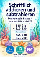 Vorschau - Arbeitsblätter - Schriftlich addieren und subtrahieren | Mathematik Klasse 4 | 10 Arbeitsblätter als PDF - Deckblatt