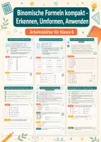 Vorschau - Arbeitsblätter - Binomische Formeln kompakt – Erkennen, Umformen, Anwenden – Mathematik, Klasse 8 - Deckblatt