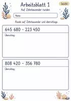 Vorschau - Arbeitsblätter - Überschlag schriftliche Subtraktion | Mathematik Klasse 4 | 10 Arbeitsblätter als PDF - Seite 1