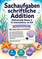 Vorschau - Arbeitsblätter - Sachaufgaben schriftliche Addition | Mathematik Klasse 4 | 10 Arbeitsblätter als PDF - Deckblatt