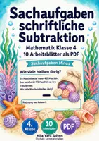 Vorschau - Arbeitsblätter - Sachaufgaben schriftliche Subtraktion | Mathematik Klasse 4 | 10 Arbeitsblätter als PDF - Deckblatt