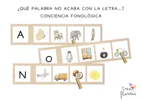Vista previa - Tarjetas / Manipulativos - CONCIENCIA FONOLÓGICA: QUÉ PALABRA NO ACABA CON LA LETRA...? - página 1
