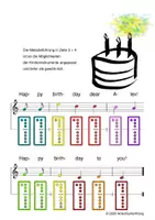 Vorschau - Arbeitsblätter - (B) Happy Birthday - Singen, Klangröhren, Glockenspiel, Blockflöte / Kinderlieder - Spielend leichter Einstieg für Anfänger / Bunte Noten Rainbow B - Seite 1