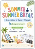 Vorschau - Arbeitsblätter - Summer & Summer Break – 11 abwechslungsreiche Englisch-Arbeitsblätter | Klasse 6 | Back to School, Wortschatz & Grammatik-Wiederholung / Simple Past, Personla Pronouns & Sentence Order - Deckblatt