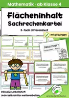 Vorschau - Anderer Materialtyp - Flächeninhalt – 3-fach differenzierte Sachrechenkartei | Klasse 4 - Deckblatt
