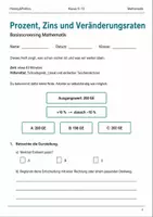 Vorschau - Arbeitsblätter - Prozentrechnung Zinsrechnung Basisscreening Klasse 9–10 - Deckblatt