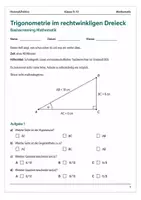 Vorschau - Arbeitsblätter - Trigonometrie im rechtwinkligen Dreieck Basisscreening Klasse 9–10 - Deckblatt