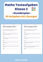 Vorschau - Stundenentwürfe - Mathe Textaufgaben Klasse 3 – Stundenplan (30 Aufgaben mit Lösungen) - Deckblatt