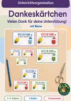 Vorschau - Mal- und Bastelvorlagen - Materialpaket Dankeskärtchen mit 6 Tiermotiven – Danke für die Unterstützung - Seite 1