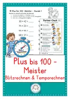 Vorschau - Arbeitsblätter - Plus bis 100 – Blitzrechnen & Temporechnen | Addition im Zahlenraum bis 100 - Deckblatt