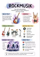 Vorschau - Arbeitsblätter - Lernplakat + AB mit Fragen zum Thema "Rockmusik" + Lösungsblatt + Mindmap + Infografik - Deckblatt