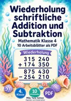 Vorschau - Arbeitsblätter - Wiederholung schriftliche Addition und Subtraktion | Mathematik Klasse 4 | 10 Arbeitsblätter als PDF - Deckblatt