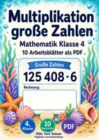 Vorschau - Arbeitsblätter - Multiplikation große Zahlen | Mathematik Klasse 4 | 10 Arbeitsblätter als PDF - Deckblatt