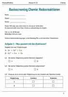 Vorschau - Arbeitsblätter - Redoxreaktionen Basisscreening Klasse 9–10 - Deckblatt